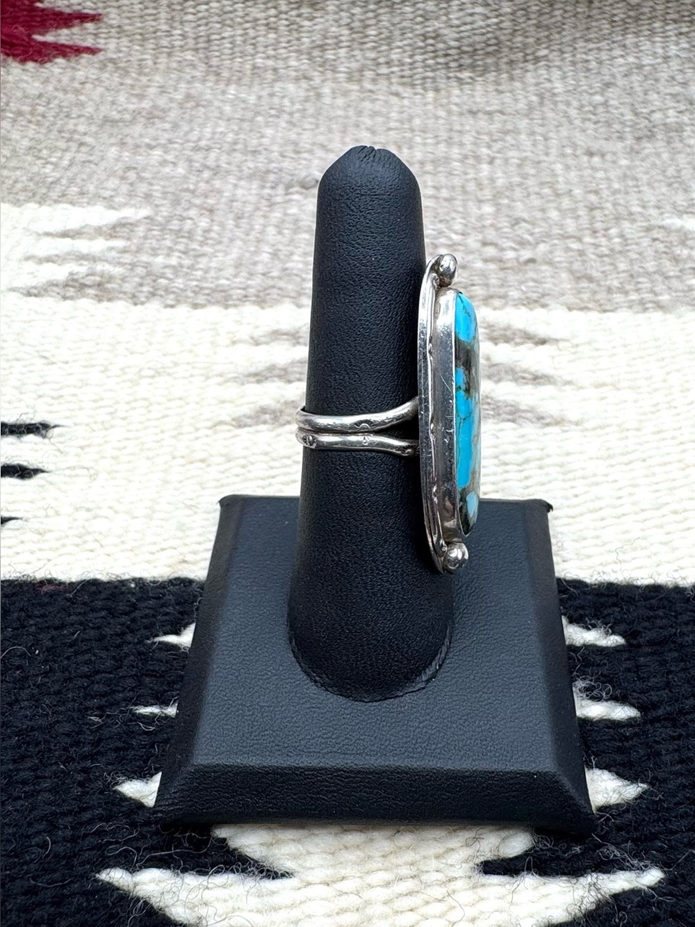 Vintage Signed Navajo Native American Sterling Silver Natural Turquoise Ring 7 - Picture 3 of 6